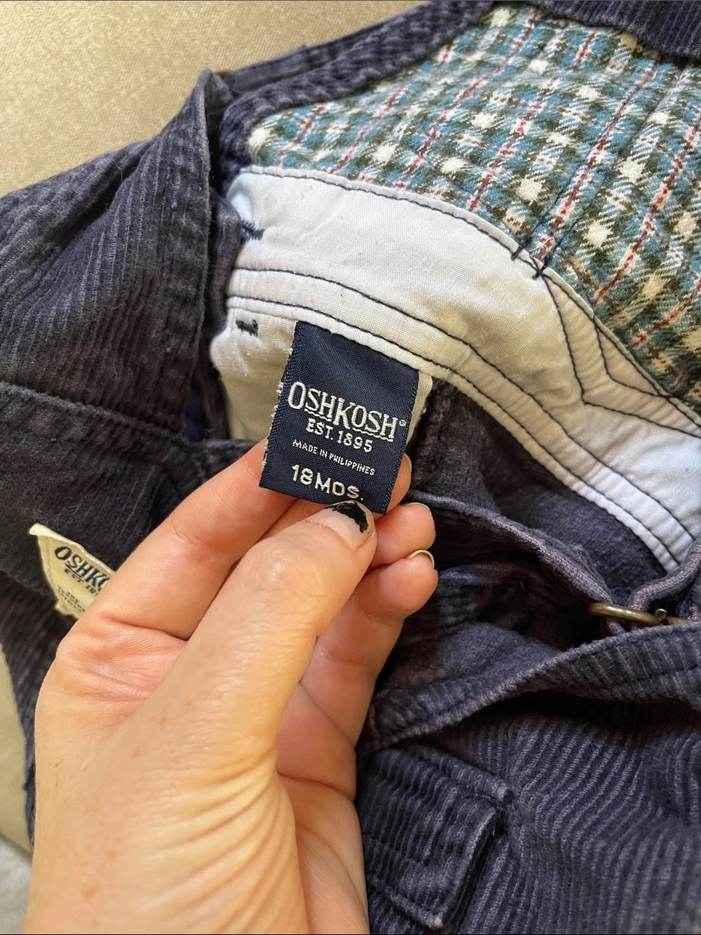 OshKosh B'gosh Dark Blue Corduroy Overalls with dog Patch vintage